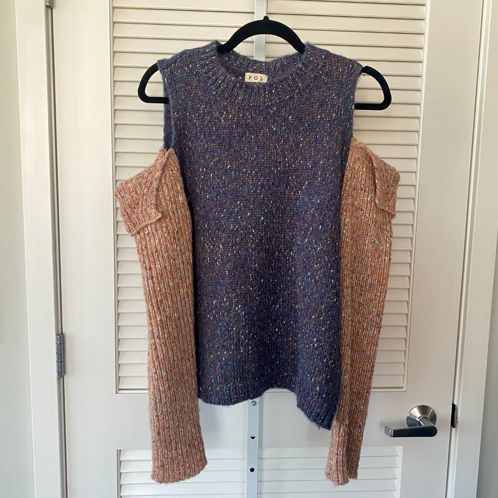 POL Cold Shoulder Cutout Soft Knit Pullover Sweater, Purple Lilac, Size S